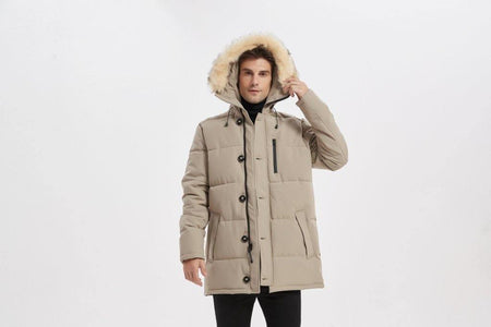 Men's Hooded Down Alternative Quilted Jacket Parka with vegan fur-PX11-regular fit - PUREMSX