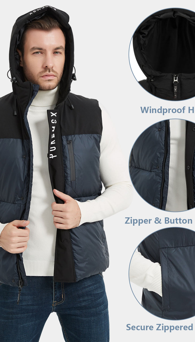 PUREMSX Men's Puffer Vest, Winter Warm Padded Outdoor Casual Gilet