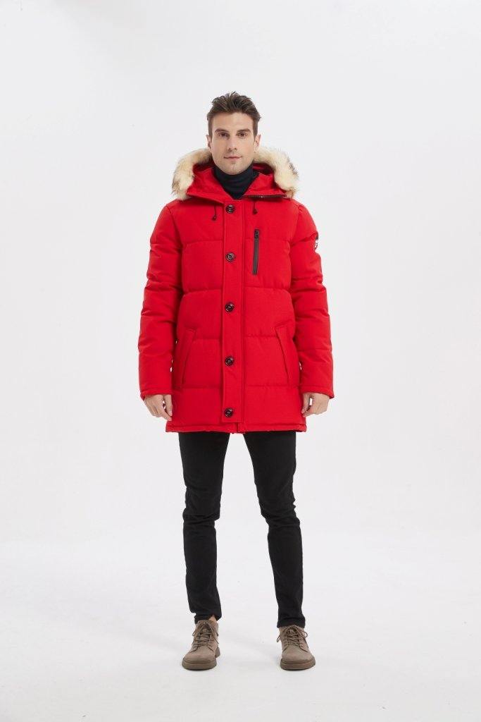 Men's Hooded Down Alternative Quilted Jacket Parka with vegan fur