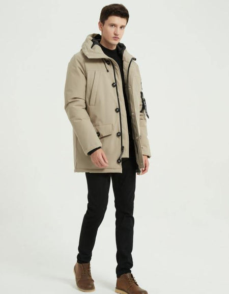 Men's Down Alternative Ski Thicken Parka Coat-XPX12 beige
