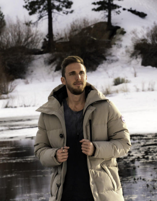 Men's Hooded Down Alternative Quilted Jacket Parka with vegan fur 